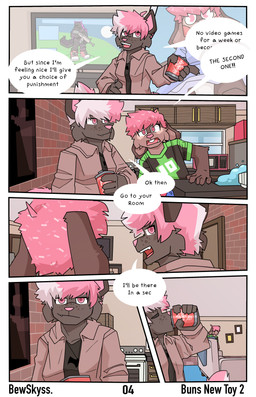 anthro arm_tuft beverage_can clothed clothing dialogue elbow_tuft facial_tuft female freckled_face freckles kitchen male male/female punishment roleplay text tuft bewskyss canid canine mammal absurd_res comic english_text hi_res