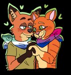 affectionate alpha_channel anthro bandanna bisexual_pride_colors blep blush blush_lines canid canine clothing crossover disney domestic_cat dreamworks duo eye_contact eyebrows felid feline felis fox fur fuzzy green_eyes half-closed_eyes hand_holding happy heart_symbol kerchief lgbt_pride looking_at_another looking_at_partner love male male/male male_anthro mammal narrowed_eyes nick_wilde nuzzling orange_body orange_fur pokesil pride_colors puss_in_boots_(character) puss_in_boots_(dreamworks) romantic romantic_couple scarf shirt simple_background smile standing tabby_cat tongue tongue_out topwear transparent_background vincian_pride_colors whisker_spots zootopia