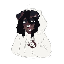 anthro black_body black_coded black_fur black_hair brown_body brown_eyebrows brown_eyes brown_fur clothing dreadlocks ear_piercing eyebrows facial_piercing fur hair hood hoodie loose_hair male nose_piercing nose_ring open_mouth paws piercing ring_piercing septum_piercing septum_ring solo teeth teeth_showing topwear white_body white_fur dinnymotriz_(artist) mari_(maril33) canid canine canis domestic_dog mammal 1:1 guide_lines half-length_portrait hi_res portrait