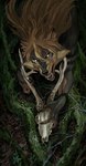 anthro black_nose brown_body brown_fur brown_hair claws fur hair looking_at_viewer moss open_mouth plant teeth tongue geosaiko1267 kuon_(telson) canid canine canis mammal wolf 2022 digital_media_(artwork) hi_res