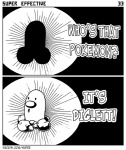 ambiguous_gender dialogue humor implying innuendo solo text the_truth scott_ramsoomair nintendo pokemon super_effective_(comic) vg_cats who's_that_pokemon diglett generation_1_pokemon pokemon_(species) black_and_white comic english_text monochrome