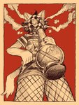ambiguous_gender anthro biped bong bottomwear clothing collar drugs fishnet_clothing fishnet_leggings fishnet_legwear gas_mask holding_bong holding_lighter holding_object inner_ear_fluff leggings legwear lighter mask pattern_clothing pattern_shirt pattern_t-shirt pattern_topwear red_background shirt shorts simple_background smoke smoking smoking_bong solo spiked_collar spikes standing striped_clothing striped_shirt striped_t-shirt striped_topwear stripes t-shirt topwear tuft bonnie_guerra canid mammal absurd_res hi_res restricted_palette