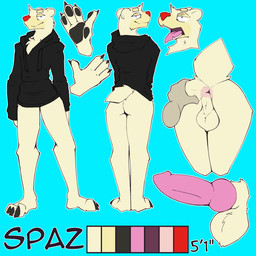 animal_genitalia anthro anus balls black_clothing black_jacket black_topwear blue_background butt butt_grab canine_genitalia claws clothed clothing erection finger_claws front_view fur genitals hand_on_butt jacket knot looking_at_viewer male open_mouth penis rear_view red_nose simple_background solo tail toe_claws tongue tongue_out topwear white_body white_fur vegashasfrozenover spaz bear mammal polar_bear ursine 1:1 digital_media_(artwork) hi_res model_sheet