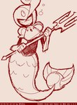 armor female headgear helmet melee_weapon polearm solo split_form tegaki_draw_and_tweet_(artwork) text trident underwater water weapon fupoo capcom mega_man_(series) megaman_(classic) splash_woman marine merfolk robot_master 2018 digital_media_(artwork) oekaki