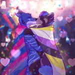 anthro bisexual_pride_colors black_horn blue_body blue_hair brown_body brown_fur celebration couples duo flag fur hair heart_symbol horn intersex intersex/male kissing lgbt_pride love male male/male nonbinary_pride_colors pride_color_flag pride_colors purple_hair romantic romantic_couple spikes tan_body tan_fur moonyfurr lgbt_pride_month mythology cobanyte satchel_softpaws ailurid dragon mammal mythological_creature mythological_scalie red_panda scalie 1:1 hi_res