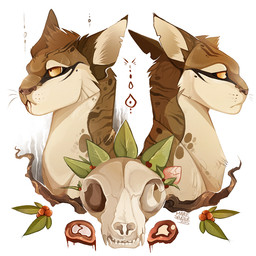 ambiguous_gender bone brown_body brown_eyes brown_fur brown_nose duo feral fur skull maplespyder felid mammal 1:1 2015 digital_media_(artwork) digital_painting_(artwork) painting_(artwork)