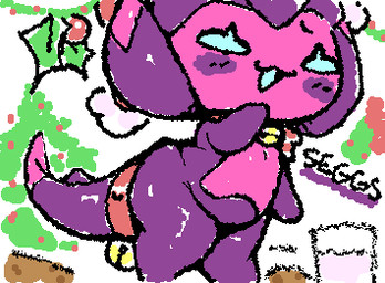 accessory ambiguous_gender bell black_text blue_eyes blush dipstick_tail featureless_feet featureless_hands feet furgonomics holidays holly_(plant) markings multicolored_body noseless open_:3 open_mouth open_smile plant purple_blush purple_body purple_tail_tip smile smug solo squigglevision tail tail_accessory tail_bell tail_markings text three-quarter_view two_tone_body ligma_(artist) christmas nintendo pokemon generation_7_pokemon humanoid poipole pokemon_(species) tailed_humanoid ultra_beast 2025 animated digital_media_(artwork) flat_colors handwritten_text low_res wigglypaint_(artwork)