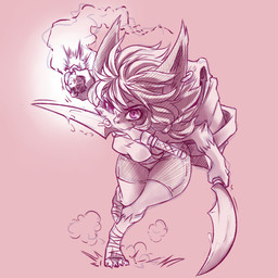 anthro backpack breasts clothed clothing cute_fangs dual_wielding ear_piercing explosives fangs feet female foot_wraps grenade holding_melee_weapon holding_object holding_sword holding_weapon looking_at_viewer melee_weapon mouth_hold piercing pupils purple_eyes running shortstack shortstack_female slit_pupils smile solo sword teeth weapon wraps plagueofgripes league_of_legends riot_games tencent fan_character fia_(plagueofgripes) yordle 1:1 2017 hi_res