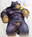 anthro balls belly flower genitals kemono male moobs nipples overweight overweight_anthro overweight_male penis plant solo nekomarudon tanukimaru canid canine canis domestic_dog mammal 2006 archived_source censored mosaic_censorship