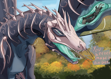 anthro antlers blush blush_lines bodily_fluids claws duo female female/female female_pred female_prey feral fur green_eyes green_mouth horn in_throat internal multicolored_body open_mouth oral_vore saliva speech_bubble swallowing teeth throat vore willing_pred willing_prey wings yellow_eyes soupslop european_mythology mythology deer dragon mammal mythological_creature mythological_scalie scalie western_dragon wyvern hi_res