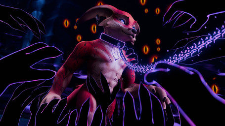 anthro chain collar convenient_censorship corruption glowing magic male navel nude runes solo perromalo blizzard_entertainment warcraft yuriki canid mammal vulpera 16:9 3d_(artwork) digital_media_(artwork) hi_res widescreen