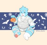 anthro blue_eyes holidays humanoid_hands male nipples overweight sitting solo white_body young young_anthro xxxyamayidaqi bonasiah full_attack halloween sophring_hao bear mammal 2021 hi_res