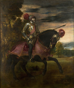armor balls beard biped clothed clothed_human clothed_male clothing cloud detailed_background duo facial_hair feral forest genitals halter headgear helmet holding_leash holding_melee_weapon holding_object holding_polearm holding_spear holding_weapon hooves leash male male_feral male_human mane melee_weapon outside plant plate_armor polearm quadruped riding saddle sky spear standing stirrups tail tassels three-quarter_view tree unguligrade weapon tiziano_vecellio charles_v equid equine horse human mammal 1548 16th_century absurd_res ancient_art better_version_at_source hi_res huge_filesize irreplaceable_bvas oil_painting_(artwork) painting_(artwork) superabsurd_res traditional_media_(artwork) traditional_painting_(artwork)