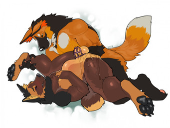 abdominal_bulge anal anal_fisting anal_penetration anthro anthro_on_anthro anthro_penetrated anthro_penetrating anthro_penetrating_anthro arm_in_anus balls black_body black_fur brown_body brown_fur chastity_cage chastity_cage_only chastity_device chastity_device_only deep_fisting deep_penetration dominant dominant_anthro dominant_male duo fisting fisting_partner fur genitals grin leg_grab lying male male/male male_anthro male_penetrated male_penetrating male_penetrating_male multicolored_body multicolored_fur nude nude_anthro nude_male on_back orange_body orange_fur pawpads paws penetration penis sex simple_background smile spread_legs spreading submissive submissive_anthro submissive_male upside_down wearing_chastity_cage wearing_chastity_device white_background white_body white_fur jetraraven canid canine canis mammal maned_wolf wolf hi_res