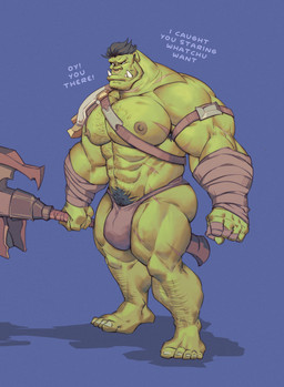 abs armpit_hair body_hair bulge clothed clothing facial_piercing green_body green_skin jockstrap jockstrap_only male muscular muscular_humanoid muscular_male nipples nose_piercing nose_ring pecs piercing pube_peek pubes ring_piercing solo topless underwear underwear_only weapon eruprior krenor_(eruprior) humanoid orc hi_res