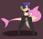 big_breasts big_penis bottomwear bra breasts bulge clothing flask genitals gynomorph hair intersex penis purple_hair short_hair solo underwear bloomz viorica_(scircuit02) fish marine shark absurd_res hi_res