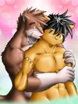 anthro brown_body brown_fur duo fur hug hugging_another hugging_from_behind humanoid_hands licking male male/male muscular muscular_male tongue tongue_out kokukokuboo ryuu_majin canid canine canis domestic_dog mammal 2009 3:4