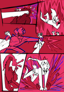 angry anthro asphyxiation choking elbow_drop female fight male male/female nude nude_female nude_male punch x_eyes vanilla_candy unicorn_blood_(comic) saffron_(unicorn_blood) bovid caprine mammal sheep squirmle absurd_res comic hi_res restricted_palette