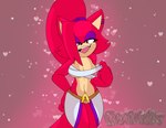 anthro big_breasts breasts clothed clothing ear_piercing female fur genitals hair long_hair looking_at_viewer nipples open_mouth piercing presenting pussy red_body red_eyes red_fur red_hair simple_background smile solo standing unknown_artist sega sonic_the_hedgehog_(series) asami_the_cat fan_character digital_drawing_(artwork) digital_media_(artwork) hi_res