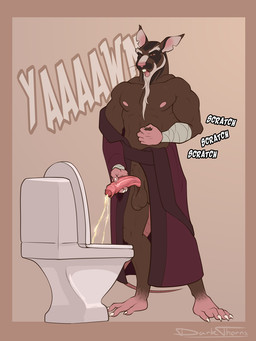 anthro balls beard bodily_fluids buckteeth clothed clothing facial_hair feet fingers foreskin fur genital_fluids genitals half-erect hand_on_penis holding_penis humanoid_genitalia humanoid_penis male male_peeing mature_anthro mature_male muscular muscular_anthro muscular_male nipples open_clothing open_mouth open_robe partially_retracted_foreskin pecs peeing penis robe simple_background solo standing teeth toes toilet toilet_use urine urine_stream yawn darkthorns teenage_mutant_ninja_turtles teenage_mutant_ninja_turtles_(2012) master_splinter brown_rat mammal murid murine rat rodent scalie digital_media_(artwork) hi_res