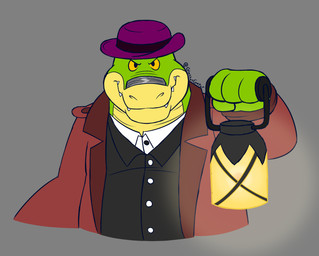 alternative_fashion anthro clothing green_body hat headgear headwear humanoid_hands lamp lantern male shirt simple_background slightly_chubby solo steampunk topwear glassesgator brok_the_investigator cowcat_games brok_(brok_the_investigator) alligator alligatorid crocodilian reptile scalie 2022 hi_res