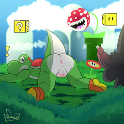 anthro anus balls big_butt bodily_fluids butt duo erection feral flower genital_fluids genitals looking_back male male/male plant precum spread_anus spreading alexboom11 mario_bros nintendo anon elemental_creature flora_fauna green_yoshi piranha_plant yoshi 1:1 hi_res