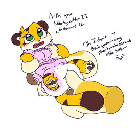 3_toes 4_fingers ambiguous_gender anthro big_diaper black_nose blush blush_lines breasts brown_body brown_ears brown_fur brown_pawpads brown_stripes brown_tail brown_tail_tip carrying_another claws clean_diaper clothed clothing dialogue diaper diaper_change dipstick_tail disembodied_hand dress duo feet female finger_claws fingers fur hand_on_diaper markings micro multicolored_body multicolored_fur open_mouth pawpads pink_clothing pink_dress simple_background snaggle_tooth striped_body striped_fur striped_markings striped_tail stripes tail tail_markings tan_body tan_fur tan_inner_ear text tilde_after_text toes touching_diaper two_tone_tail wearing_diaper white_background white_claws yellow_body yellow_fur yellow_tail boredomwithfriends ace_(boredomwithfriends) felid mammal pantherine tiger 2026 english_text hi_res