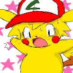 ambiguous_gender blush bodily_fluids clothing hat headgear headwear open_mouth solo sweat pasaran nintendo pokemon ashchu generation_1_pokemon pikachu pokemon_(species) 1:1 digital_media_(artwork) low_res oekaki