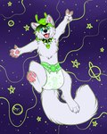 2024 4_toes 5_fingers absurd_res ageplay anthro arctic_fox beanie black_collar black_hair black_nose blue_eyes canid canine claws clothed clothing collar collar_tag cosmic_background diaper digital_drawing_(artwork) digital_media_(artwork) digitigrade feet finger_claws fingers flat_colors fluffy_chest fox full-length_portrait fur gesture green_beanie green_clothing green_hat green_headwear green_highlights green_outline green_spikes hair hand_gesture hat headgear headwear hi_res highlights_(coloring) hindpaw infantilism jumping limewire_(maligaytor) looking_at_viewer male maligaytor mammal open_mouth open_smile outline paint_tool_sai_(artwork) pawpads paws pink_pawpads pink_tongue portrait roleplay smile smiling_at_viewer solo space space_background spiked_collar spikes tail teeth toe_claws toes tongue true_fox v_sign wearing_diaper white_body white_claws white_fur