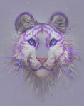 ambiguous_form ambiguous_gender fur grey_background grey_body grey_fur looking_at_viewer pink_nose purple_body purple_eyes purple_fur purple_stripes simple_background solo stripes symmetry whiskers white_body white_fur kuroi-kisin felid mammal pantherine tiger 2022 digital_media_(artwork) digital_painting_(artwork) headshot_portrait painting_(artwork) portrait shaded