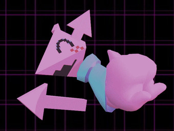 ambiguous_anthro ambiguous_gender anthro big_butt blue_clothing blush blush_lines butt clothing directional_arrow eyes_closed floating open_mouth open_smile pink_body short_tail simple_background smile solo tail pookypalace deltarune undertale_(series) darkner virovirokun 3d_(artwork) blender_(artwork) digital_media_(artwork) dithering