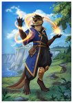 anthro border clothed clothing detailed_background elemental_manipulation fire fire_manipulation magic magic_user male outside solo standing white_border jakeseeker dungeons_and_dragons hasbro wizards_of_the_coast mammal mustelid otter digital_media_(artwork) hi_res