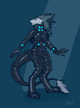 anthro breasts clothing dark female fur latex mane pose solo suit tail turbinedivinity gantz fen_seiyu mammal sergal