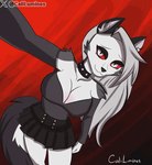 anthro blush bottomwear breasts clothing clothing_pull female flashing flashing_breasts nipples selfie skirt solo tail caliluminos helluva_boss mythology loona_(helluva_boss) canid canid_demon canine demon hellhound mammal mythological_canine mythological_creature animated