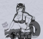 anthro black_hair black_white breasts clothed clothing digital_media_(artwork) eyewear felid feline female freckled_face freckles fur glasses hair legwear lingerie looking_at_viewer mammal pantherine phantomx999 rachel_addison shaded simple_background simple_coloring sketch snow_leopard solo spots stockings tail translucent translucent_clothing watermark