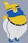 anthro baseball_uniform belly belt big_belly big_butt butt clothing huge_butt male midriff overweight overweight_male solo sportswear stretching uniform yellow_body megacoolbear_(artist) dragon_ball dragon_ball_super botamo alien hi_res