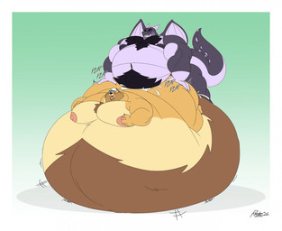 anthro biceps big_butt black_hair blob_body blush blush_lines bodily_fluids body_hair brown_hair butt coach cum cum_inflated_belly cum_inflation cum_inside cum_on_butt duo genital_fluids gradient_background hair inflation male male/male moobs morbidly_obese musclegut muscular nipple_fetish nipple_play obese overweight pecs simple_background size_difference sound_effects text wings randomheck randomrusso mythology duly_(character) victor_(randomrusso) bird_dog canid canine canis domestic_dog dragon golden_retriever hunting_dog mammal mythological_creature mythological_scalie retriever scalie slime_dragon english_text hi_res watermark