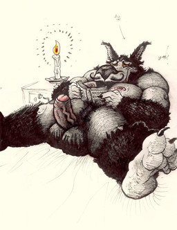 anthro erection male smile smiling_at_viewer solo toony yagi_b._(artist) canid canine canis mammal wolf character_request