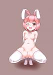 abstract_background animal_humanoid armwear blush breasts clothing elbow_gloves female genitals gloves hair handwear hi_res humanoid lagomorph lagomorph_humanoid legwear leporid_humanoid looking_back mammal mammal_humanoid nipples omochi_(pixiv) one_eye_closed open_mouth pink_eyes pink_hair plump_labia pose pussy rabbit_humanoid simple_background smile solo spread_legs spreading thigh_highs
