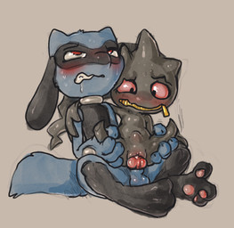 3_toes 4_fingers abdominal_bulge animal_genitalia animal_penis anthro anthro_on_anthro anthro_penetrated anthro_penetrating anthro_penetrating_anthro balls belly_blush black_body blue_body blush body_blush canine_genitalia canine_penis curling_toes duo erection feet female female_penetrated fingers genitals hindpaw knot looking_pleasured male male/female male_penetrating male_penetrating_female nude paws penetration penile penile_penetration penis penis_in_vagina sex toes vaginal vaginal_penetration vulva vulva_blush scruffythedeer nintendo pokemon banette generation_3_pokemon generation_4_pokemon pokemon_(species) riolu 2022 hi_res