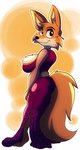 anthro big_breasts breasts butt butt_pose clothed clothing dress female fur orange_body orange_fur pose side_boob solo solratic disney robin_hood_(disney) maid_marian canid canine fox mammal red_fox true_fox hi_res