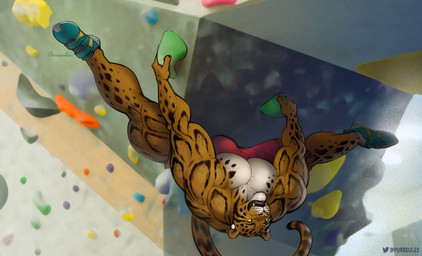 anthro biceps big_bulge big_muscles big_pecs bottomwear brown_body brown_fur bulge climbing_wall_(structure) clothed clothing countershading detailed_background ear_piercing exercise eyebrows footwear fur huge_muscles male markings muscular muscular_anthro muscular_male muscular_thighs open_mouth pecs piercing quads rock_climbing shoes shorts shorts_only sneakers solo spots spotted_body spotted_fur tan_body tan_fur teeth thick_thighs tongue topless upside_down purrcules_(artist) benji_(mainlion) clouded_leopard felid mammal pantherine digital_media_(artwork) hi_res