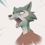 angry anthro black_nose fur grey_body grey_fur male open_mouth simple_background solo teeth tongue miles_df beastars legoshi_(beastars) canid canine canis mammal wolf 1:1 digital_media_(artwork) reaction_image