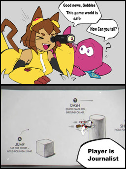anthro biped black_border border breasts clothed clothed_anthro clothed_female clothing dialogue duo female fingers front_view fur hair lying male nude nude_anthro nude_male on_front smile tail teeth text tongue whiskers flowerpigeon73 cuphead_(game) gameoverse glitch_productions studio_mdhr cuphead_(character) gobbles_(gameoverse) kit_bodega dinosaur domestic_cat felid feline felis mammal prehistoric_species reptile scalie 2026 absurd_res comic digital_drawing_(artwork) digital_media_(artwork) english_text hi_res