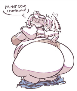 anthro belly big_belly big_butt black_text blue_bottomwear blue_clothing blue_jeans blue_pants blush blush_lines bottomwear bottomwear_down bra breasts butt clothed clothed_anthro clothed_female clothing denim denim_bottomwear denim_clothing dog_ears dog_tail female female_anthro floppy_ears fur grey_blush grey_mouth hair huge_butt huge_thighs jeans medium_hair obese obese_anthro obese_female open_mouth overweight overweight_anthro overweight_female panties pants pants_down pantsless pantsless_anthro pantsless_female partial_speech_bubble partially_clothed partially_clothed_anthro partially_clothed_female pink_bra pink_clothing pink_panties pink_underwear rear_view shirtless shirtless_anthro shirtless_female short_tail simple_background snaggle_tooth solo tail text thick_thighs three-quarter_view tired underwear weight_gain white_background white_body white_ears white_fur white_hair white_tail wide_hipped_anthro wide_hipped_female wide_hips yawn anonymous_artist wafer_(/feed/) canid canine canis domestic_dog mammal 2025 colored english_text full-length_portrait portrait shaded