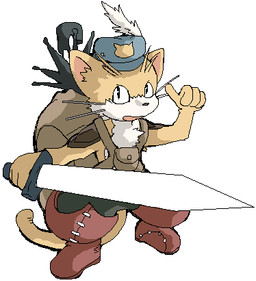 anthro backpack boots bottomwear clothed clothing footwear fur hat headgear headwear male melee_weapon open_mouth pants shoes shoulder_pads simple_background solo sword tail topless umbrella weapon white_background white_body white_fur yellow_body yellow_fur young young_anthro young_male konsuke fairy_musketeers randagio_(fairy_musketeers) domestic_cat felid feline felis mammal aliasing digital_media_(artwork) low_res oekaki