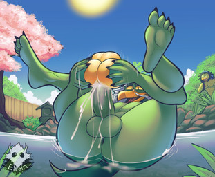 5_fingers 5_toes anthro anus balls beak being_watched big_penis bodily_fluids butt cherry_blossom claws cloud cum cum_drip cum_in_sex_toy cum_in_water cum_inside dripping duo elderly feet feet_up fingers flower genital_fluids genitals grass green_body hair improvised_sex_toy legs_back legs_up looking_at_another lying male masturbation mature_anthro mature_male membrane_(anatomy) nude ogling on_back outside penetrable_booty_toy penetrable_sex_toy penetration penis plant pond prunus_(flower) public sex_toy sky soles solo_focus sun toe_claws toes tree webbed_hands whiskers white_hair yellow_sclera elfein asian_mythology east_asian_mythology japanese_mythology mythology jianglong_(rougetenjoname) koi_(rougetenjoname) kappa scalie yokai 2020 digital_drawing_(artwork) digital_media_(artwork)