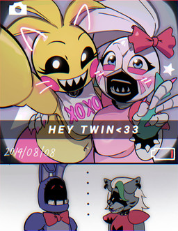 anthro bib clothing female gesture group hand_gesture male navel panties pink_clothing pink_panties pink_underwear red_bow selfie underwear v_sign kim_my_thon five_nights_at_freddy's five_nights_at_freddy's:_security_breach five_nights_at_freddy's_2 scottgames steel_wool_studios glamrock_chica roxanne_wolf shattered_glamrock_chica shattered_roxanne_wolf toy_chica_(fnaf) withered_bonnie_(fnaf) avian bird canid canine canis chicken galliform lagomorph leporid mammal phasianid rabbit robot_anthro wolf 2025 digital_media_(artwork) hi_res