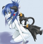 black_sclera blue_body blue_hair blue_skin breasts ear_piercing female hair half-closed_eyes heart_symbol horn humanoid_pointy_ears membrane_(anatomy) membranous_wings narrowed_eyes nipples not_furry nude piercing pointy_ears pupils simple_background slit_pupils solo spade_tail tail water wings yellow_eyes unknown_artist shinrabanshou astaroth demon humanoid