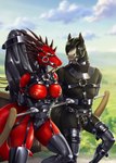 anthro belt cart clothing duo female gag gloves handwear helpless landscape latex leash legwear male male/female ring stockings wings nastya_tan mythology dragon equid equine horse mammal mythological_creature mythological_scalie scalie absurd_res hi_res